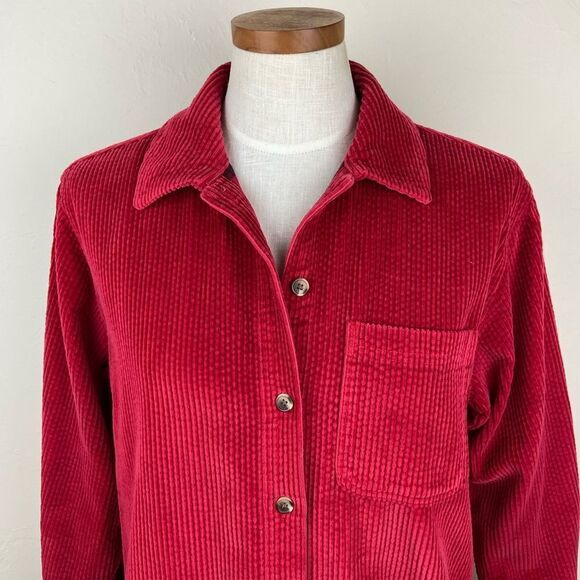 L.L. Bean Corduroy Fleece-Lined Button-Up Jacket - Deep Red - Picture 3 of 6